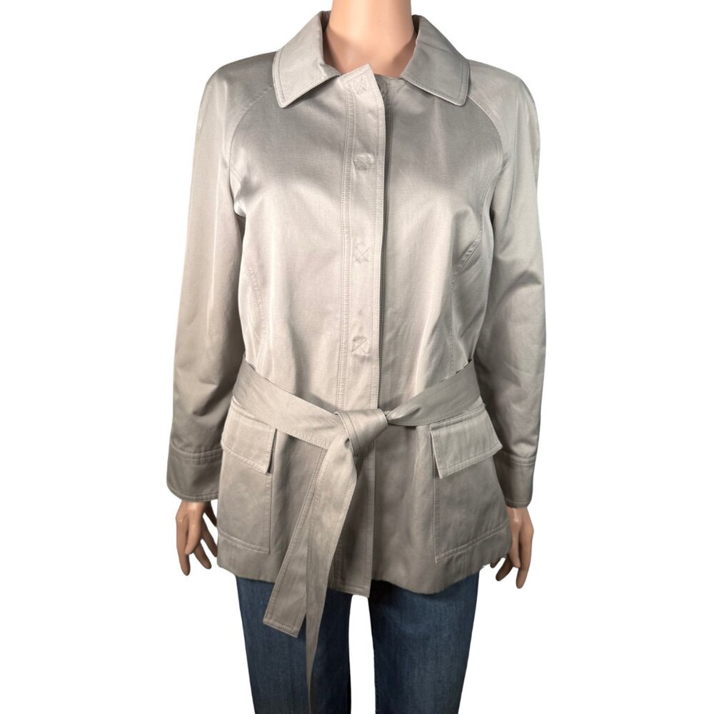 Talbots Light Gray Belted Short Trench Coat – Size 14